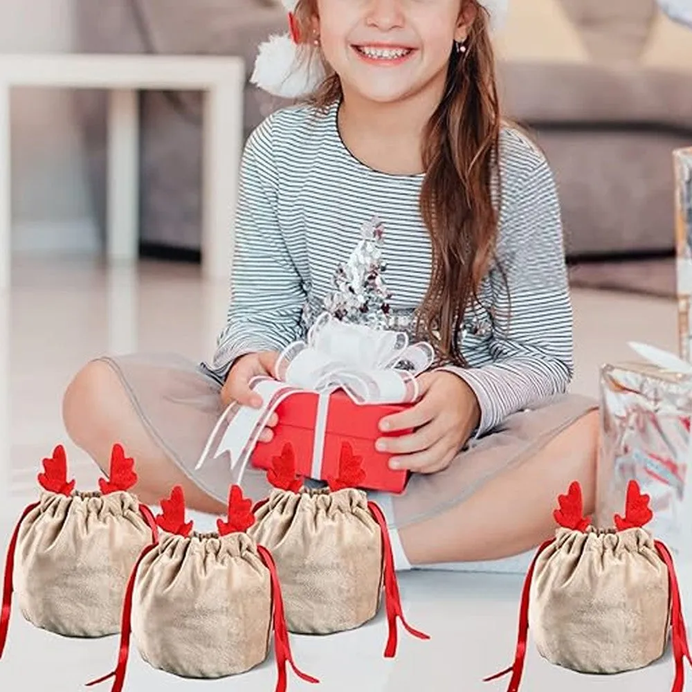 10Pcs Christmas Gift Bags Candy Snack Bags Xmas Party Wrapping Drawstring Bags