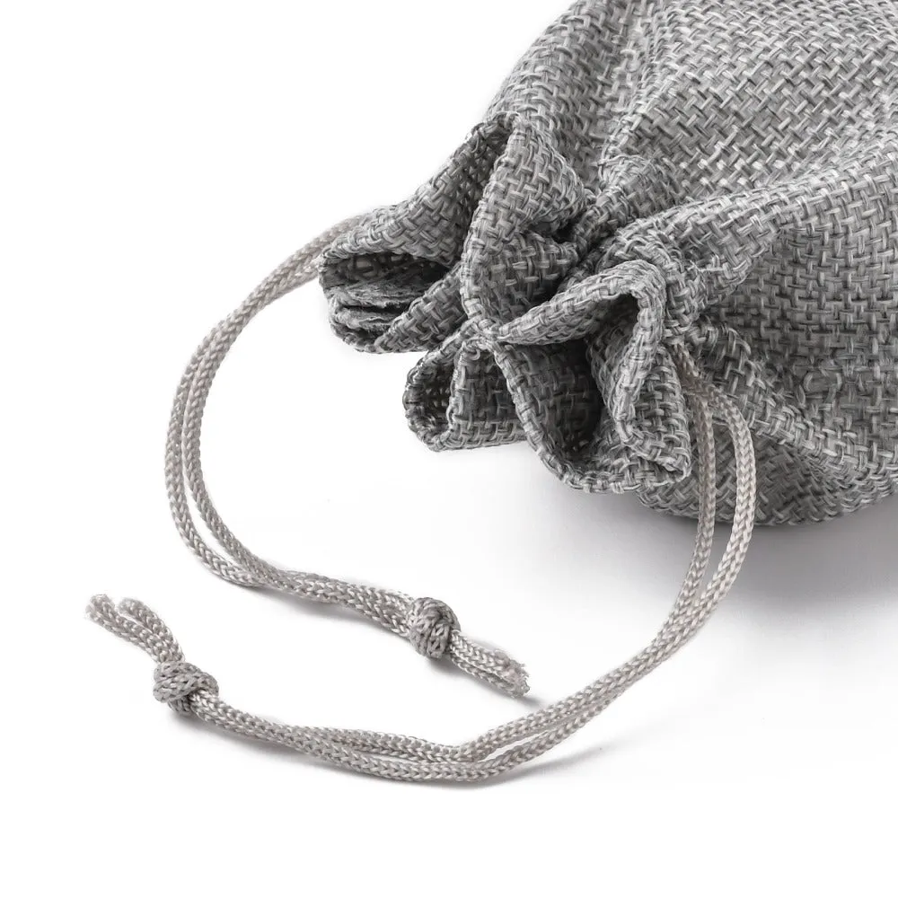 250 pc Polyester Imitation Burlap Packing Pouches Drawstring Bags, for Christmas, Wedding Party and DIY Craft Packing, Gray, 14x10cm