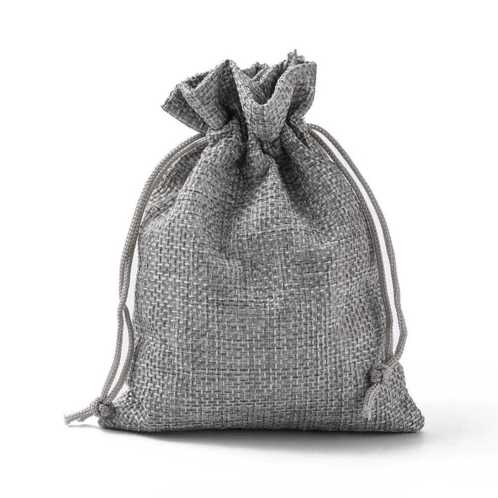 250 pc Polyester Imitation Burlap Packing Pouches Drawstring Bags, for Christmas, Wedding Party and DIY Craft Packing, Gray, 14x10cm