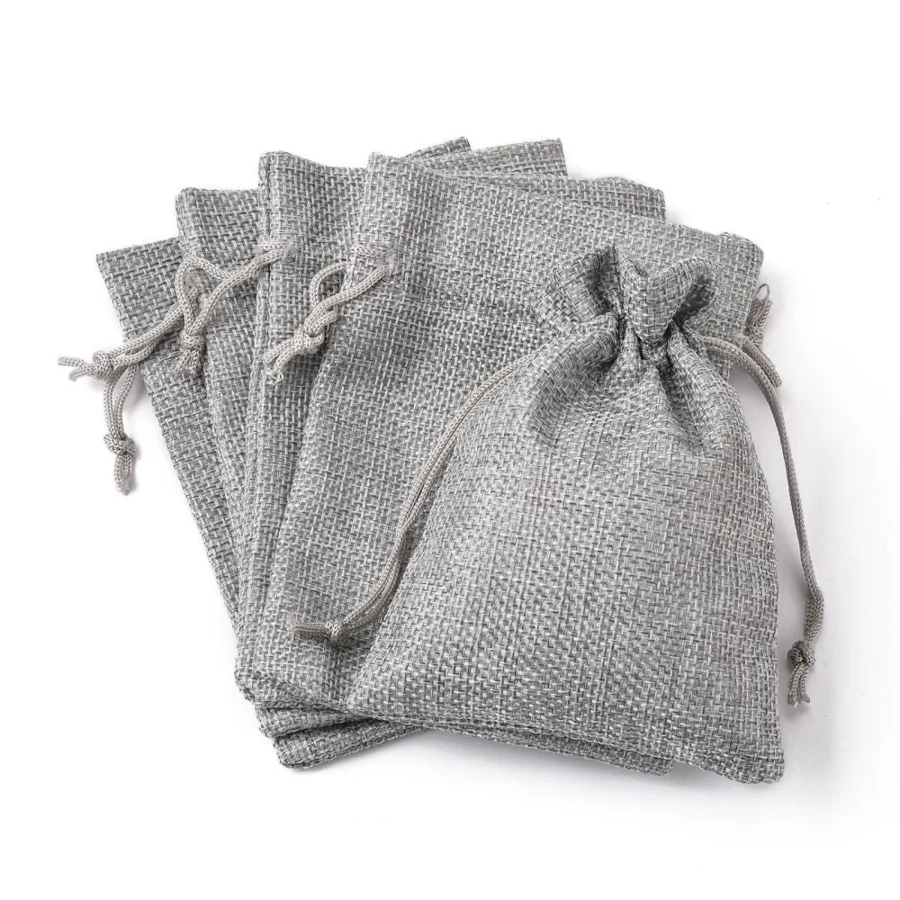 250 pc Polyester Imitation Burlap Packing Pouches Drawstring Bags, for Christmas, Wedding Party and DIY Craft Packing, Gray, 14x10cm