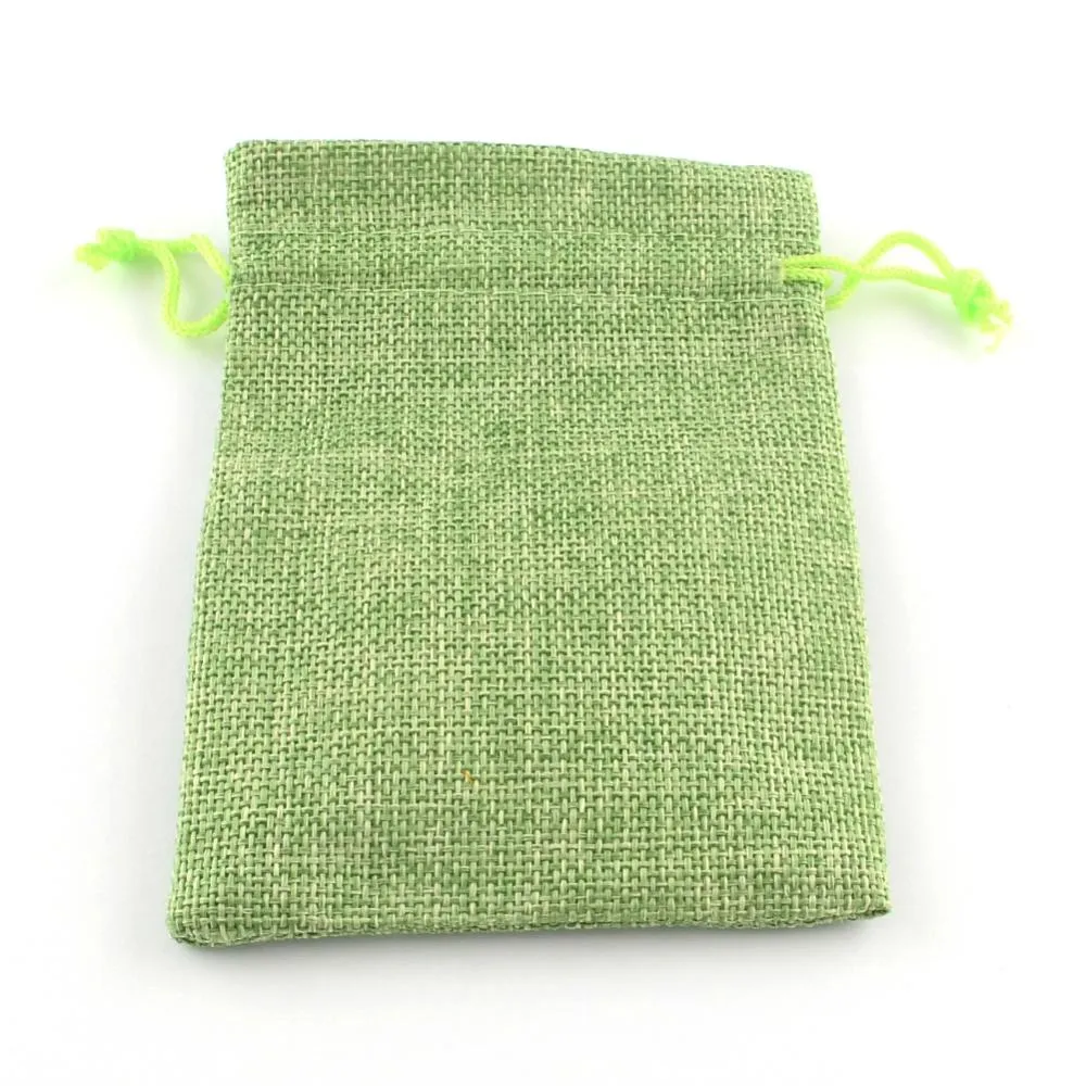 250 pc Polyester Imitation Burlap Packing Pouches Drawstring Bags, for Christmas, Wedding Party and DIY Craft Packing, Yellow Green, 14x10cm