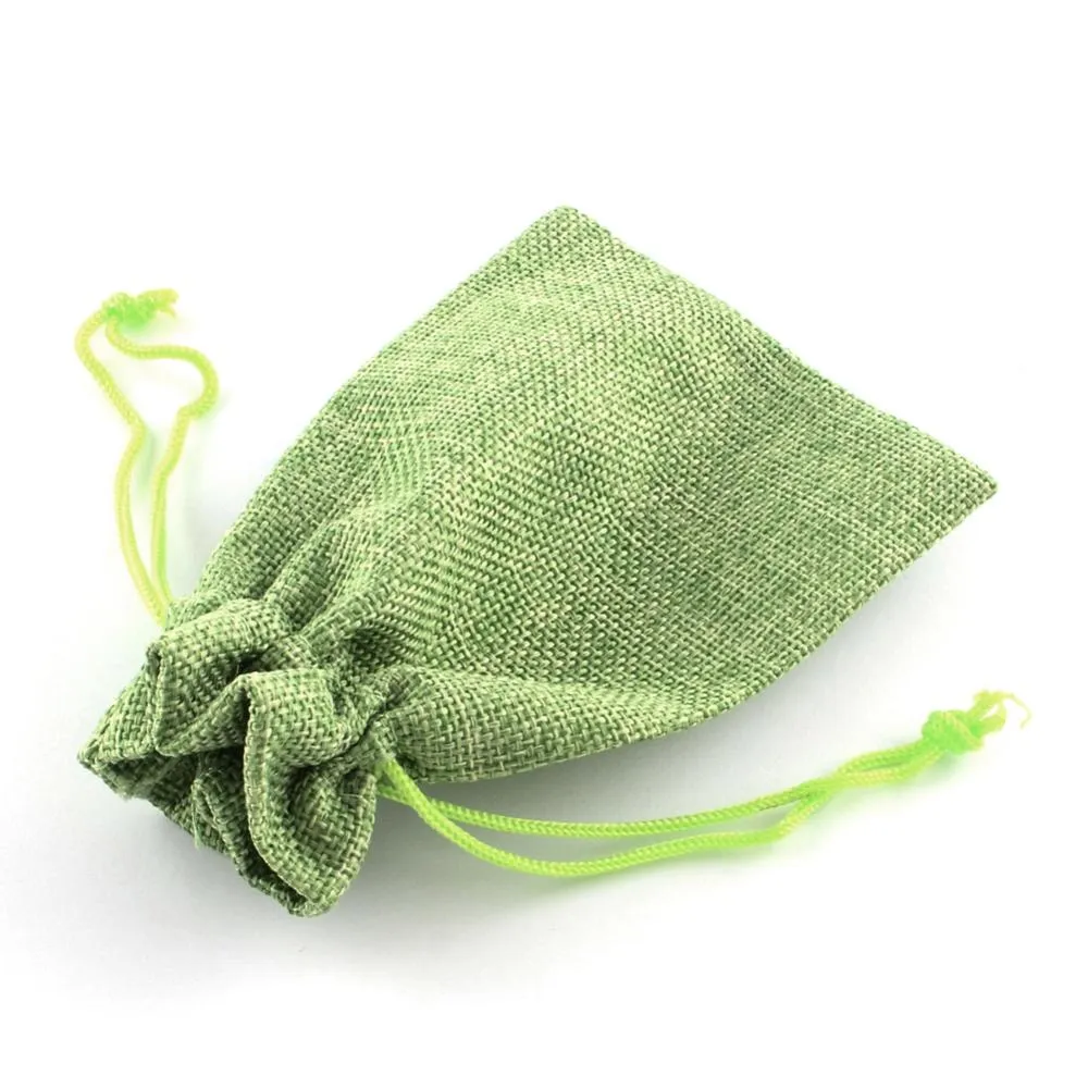 250 pc Polyester Imitation Burlap Packing Pouches Drawstring Bags, for Christmas, Wedding Party and DIY Craft Packing, Yellow Green, 14x10cm