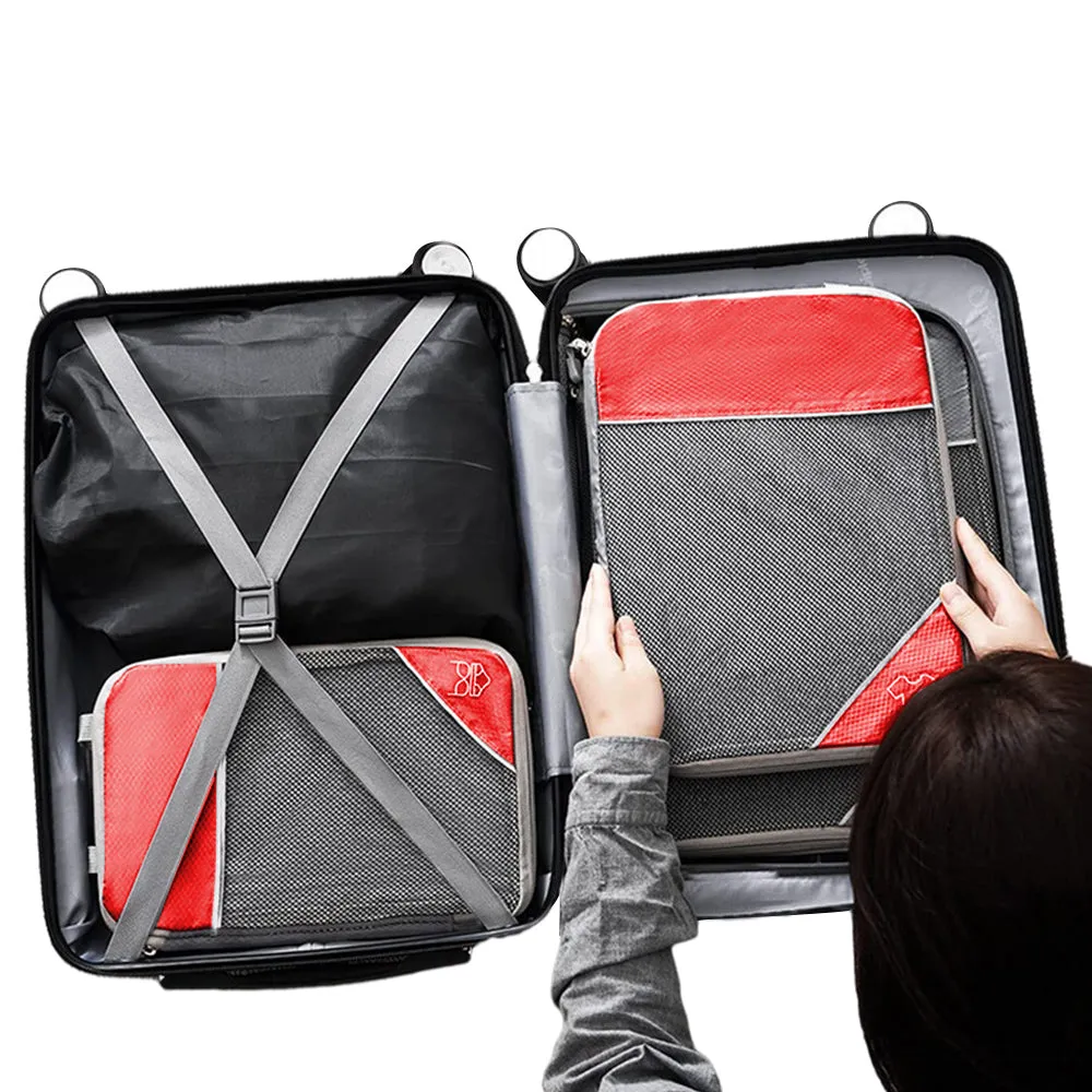6 Pcs Set Compression Packing Cubes Travel Accessories Expandable Packing Organizers Red