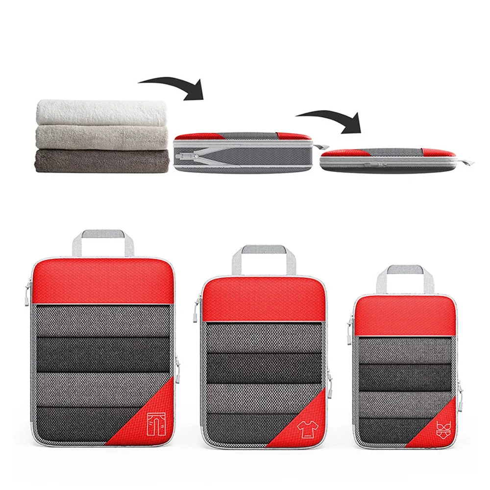 6 Pcs Set Compression Packing Cubes Travel Accessories Expandable Packing Organizers Red