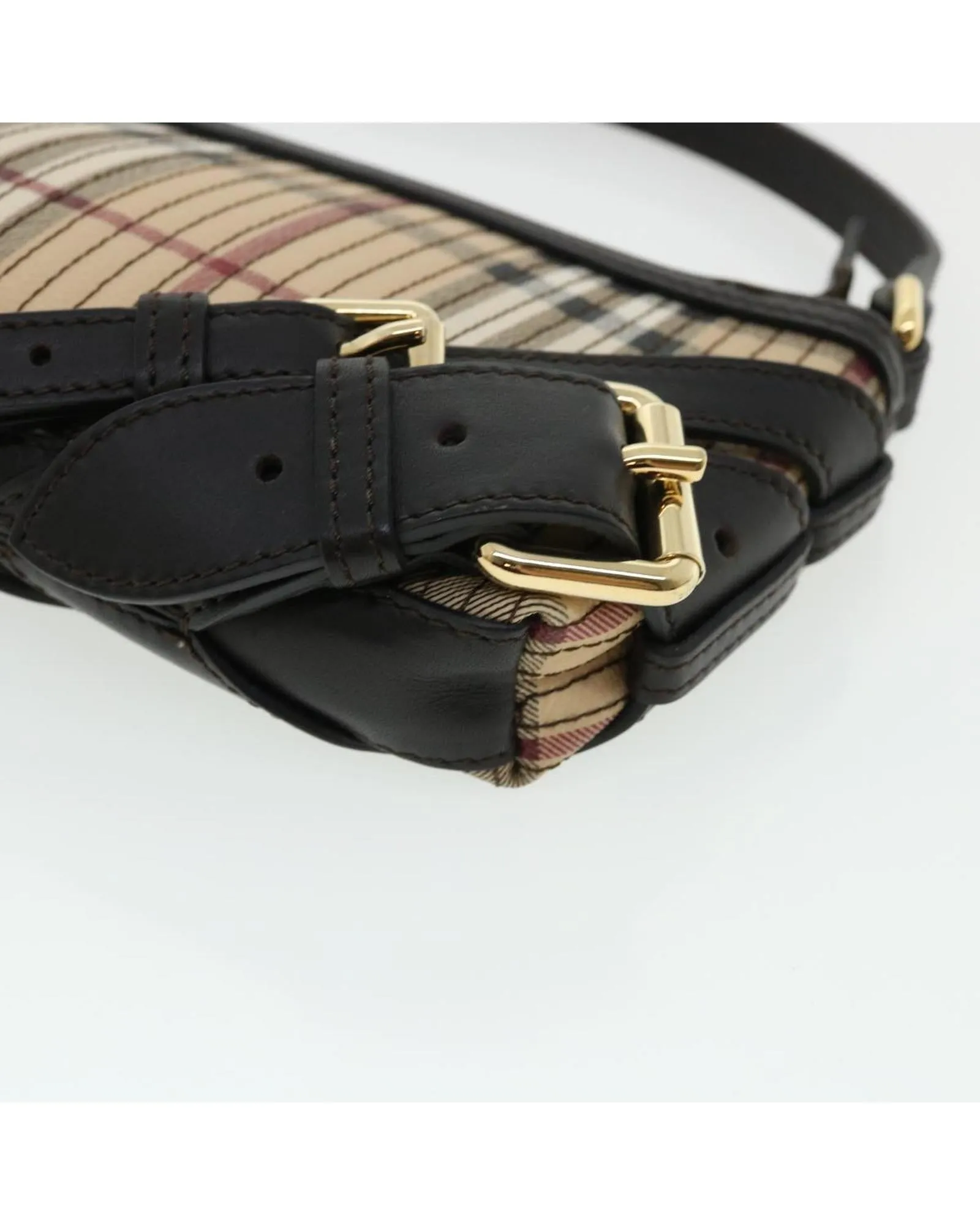 Authentic Burberry Nova Check Shoulder Bag in Beige Canvas Leather