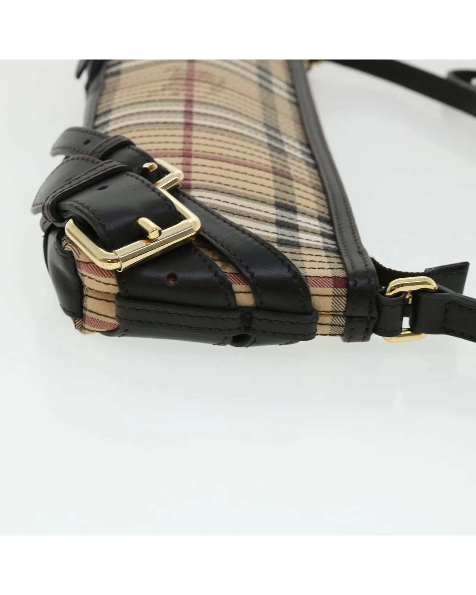 Authentic Burberry Nova Check Shoulder Bag in Beige Canvas Leather