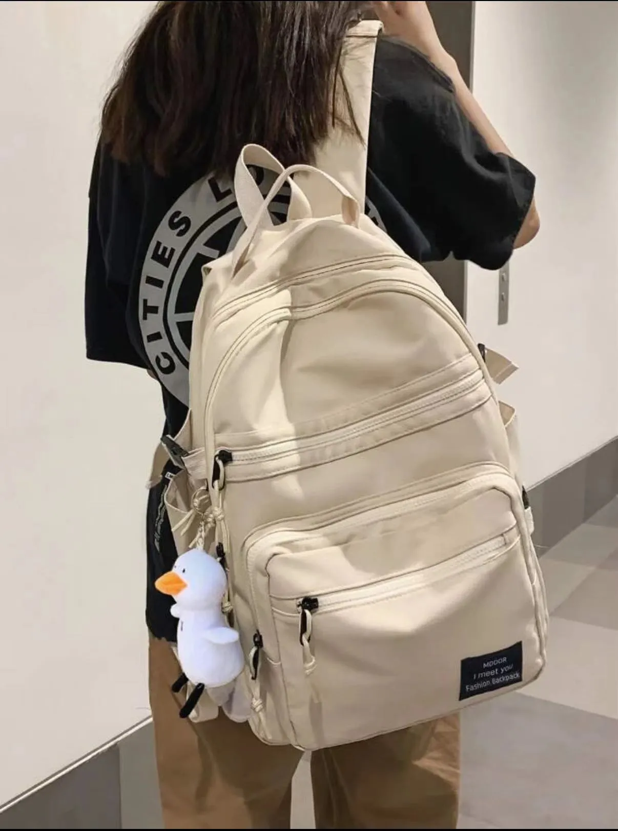 Bag For Love  MultiCompartment Letter Patched Detail Backpack with Bag Charm（Randomï¼?  Women Backpacks
