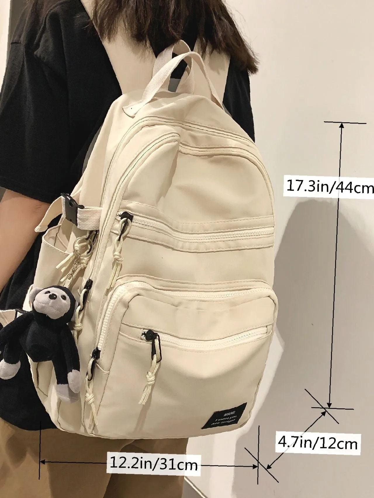 Bag For Love  MultiCompartment Letter Patched Detail Backpack with Bag Charm（Randomï¼?  Women Backpacks