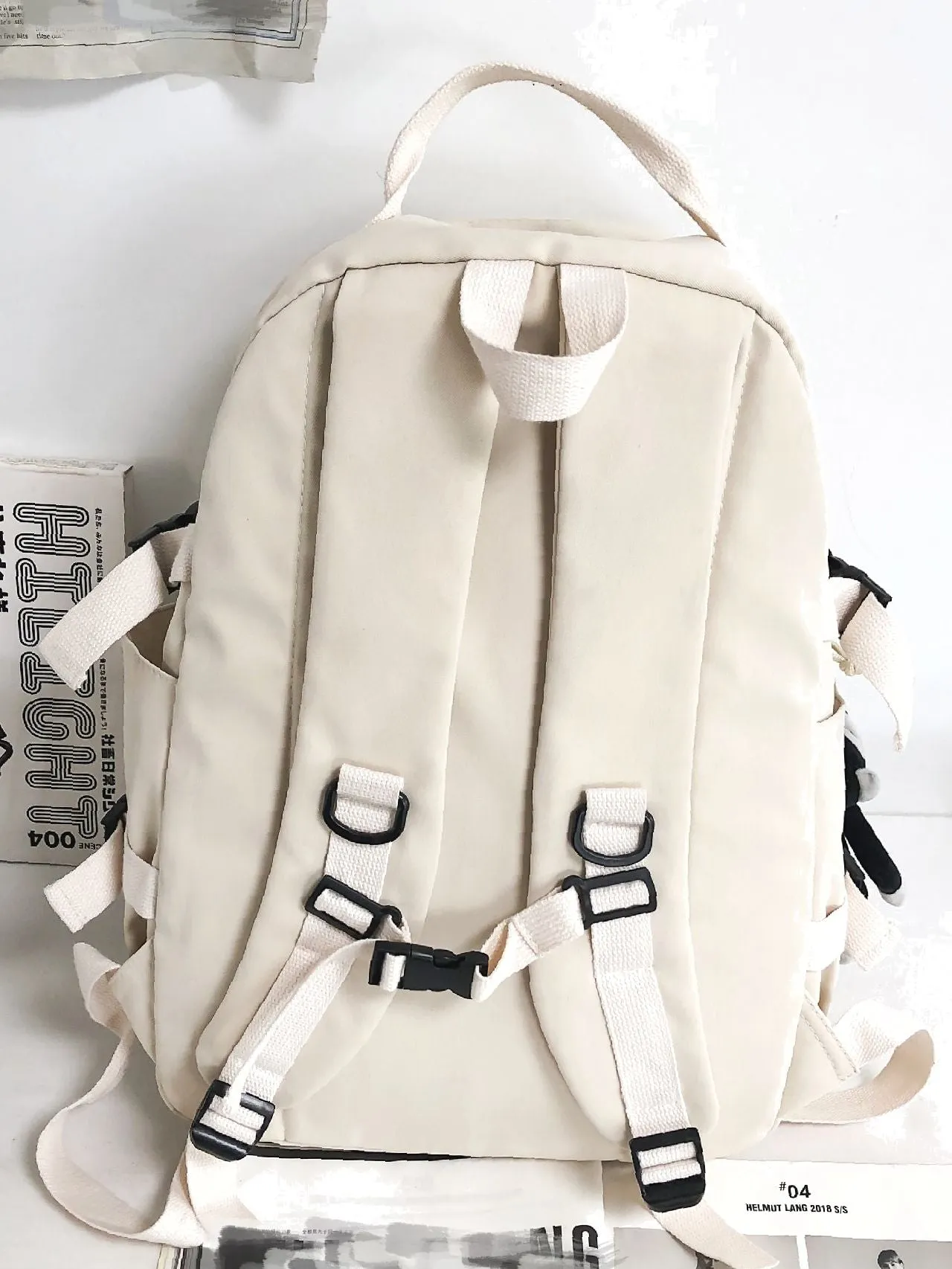 Bag For Love  MultiCompartment Letter Patched Detail Backpack with Bag Charm（Randomï¼?  Women Backpacks
