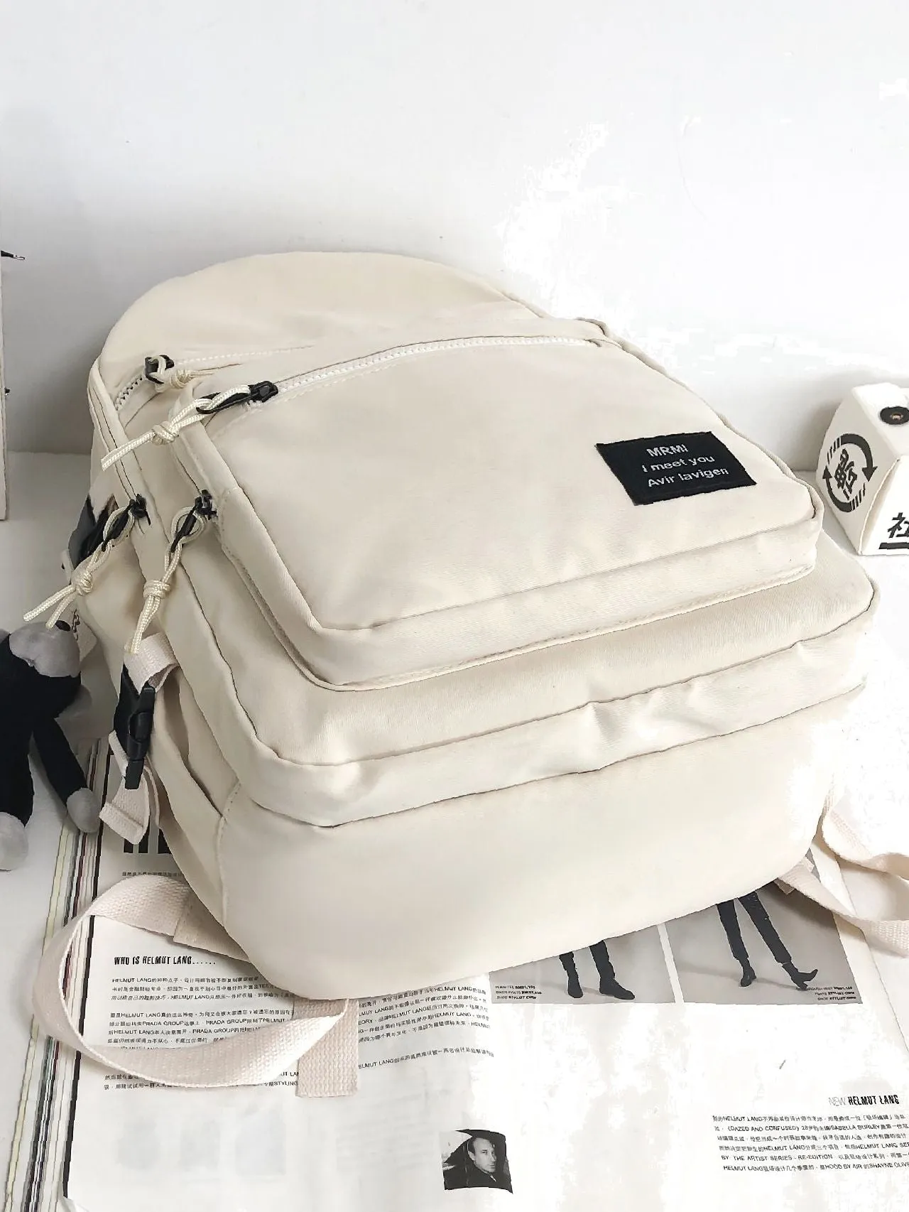 Bag For Love  MultiCompartment Letter Patched Detail Backpack with Bag Charm（Randomï¼?  Women Backpacks