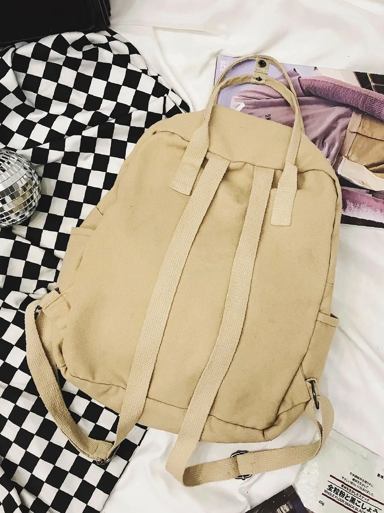 Bag For Love  Pocket Front Canvas Backpack   Women Backpacks