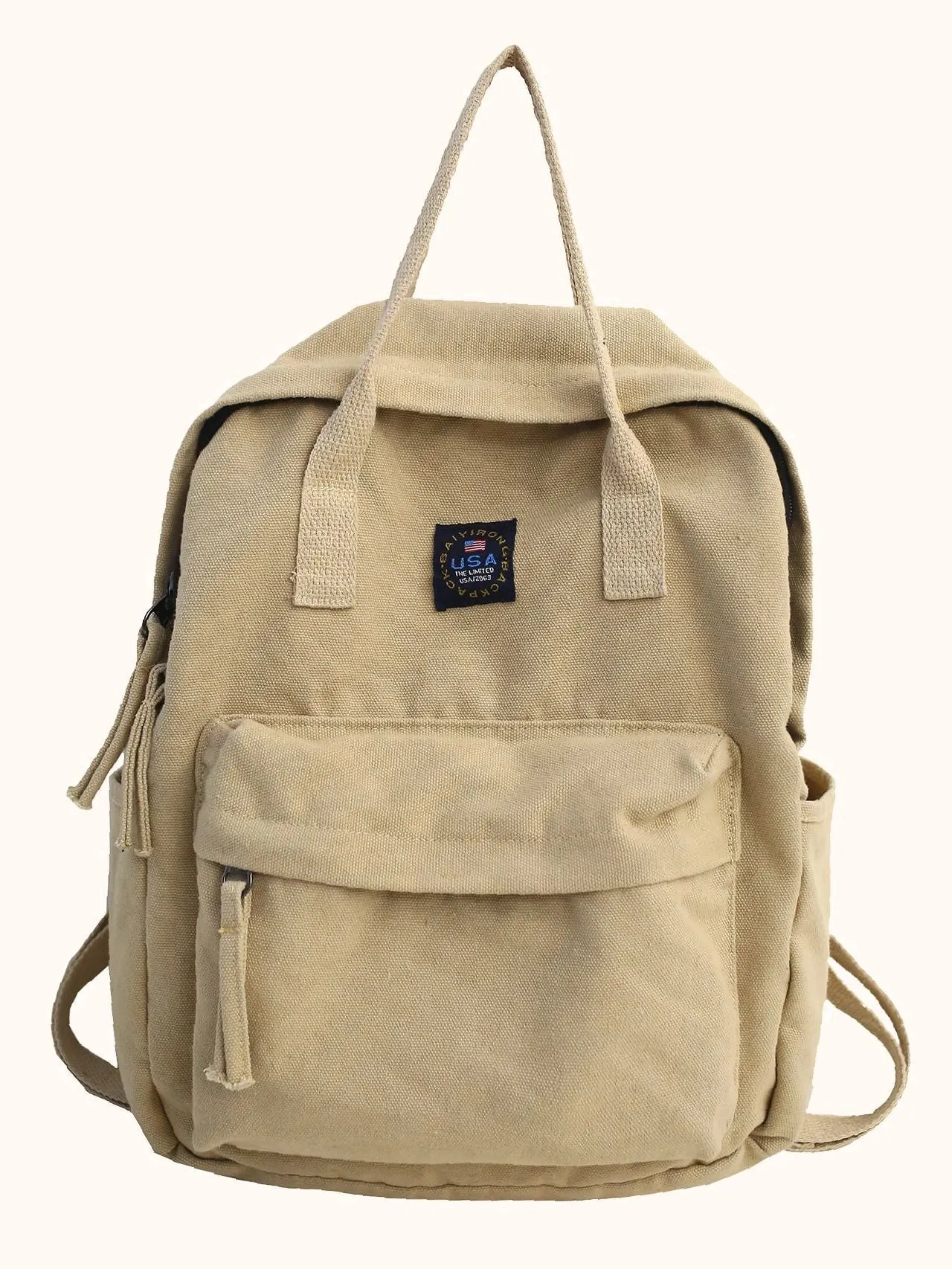 Bag For Love  Pocket Front Canvas Backpack   Women Backpacks