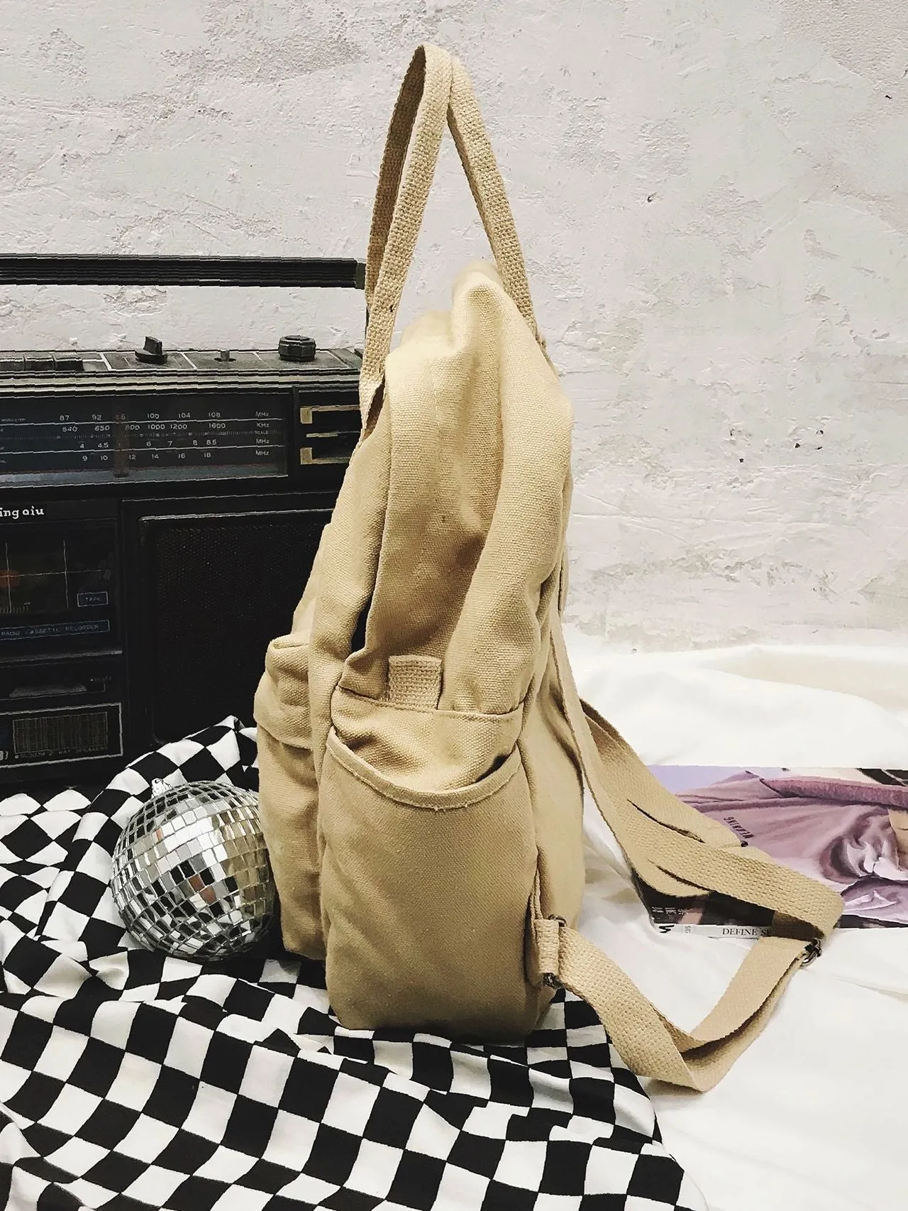 Bag For Love  Pocket Front Canvas Backpack   Women Backpacks