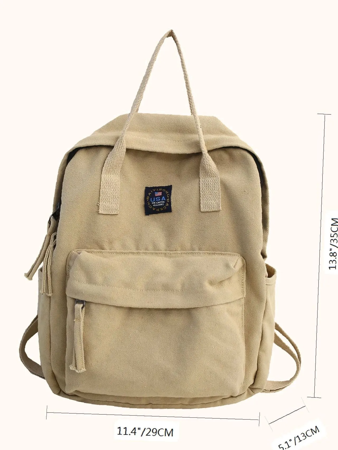 Bag For Love  Pocket Front Canvas Backpack   Women Backpacks