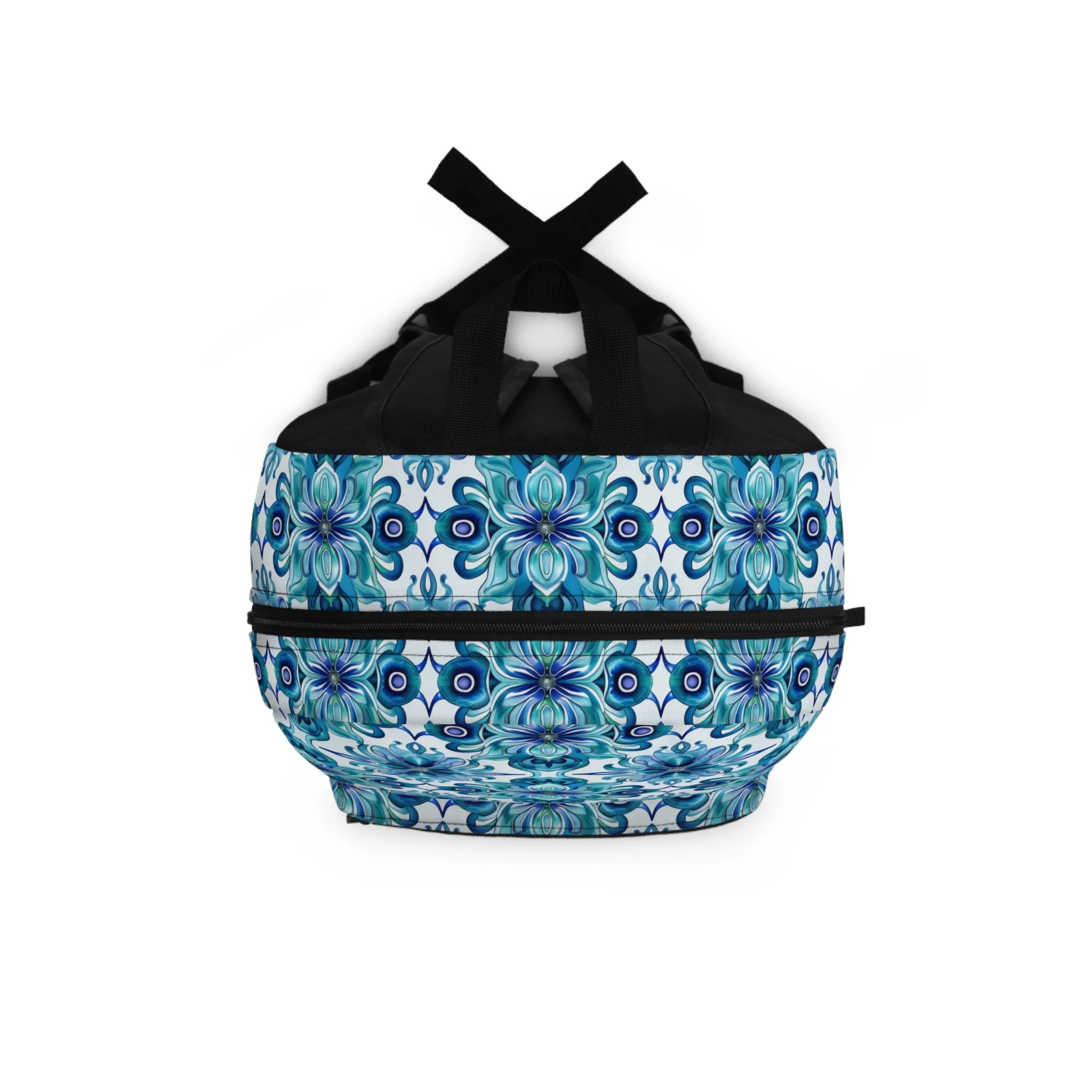 Blossom Symphony of Blue Teal Intricate Floral Pattern Lightweight Stylish Durable Backpack (Made in USA)
