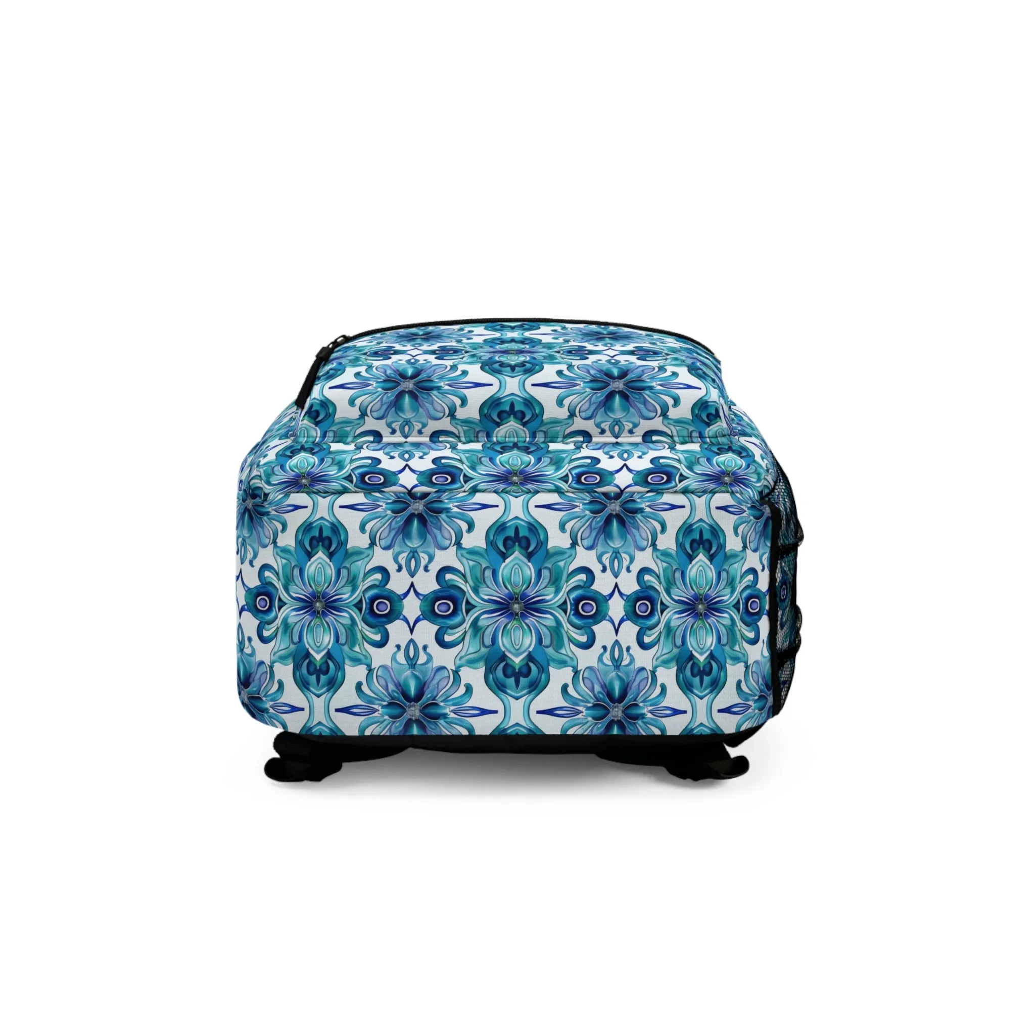 Blossom Symphony of Blue Teal Intricate Floral Pattern Lightweight Stylish Durable Backpack (Made in USA)