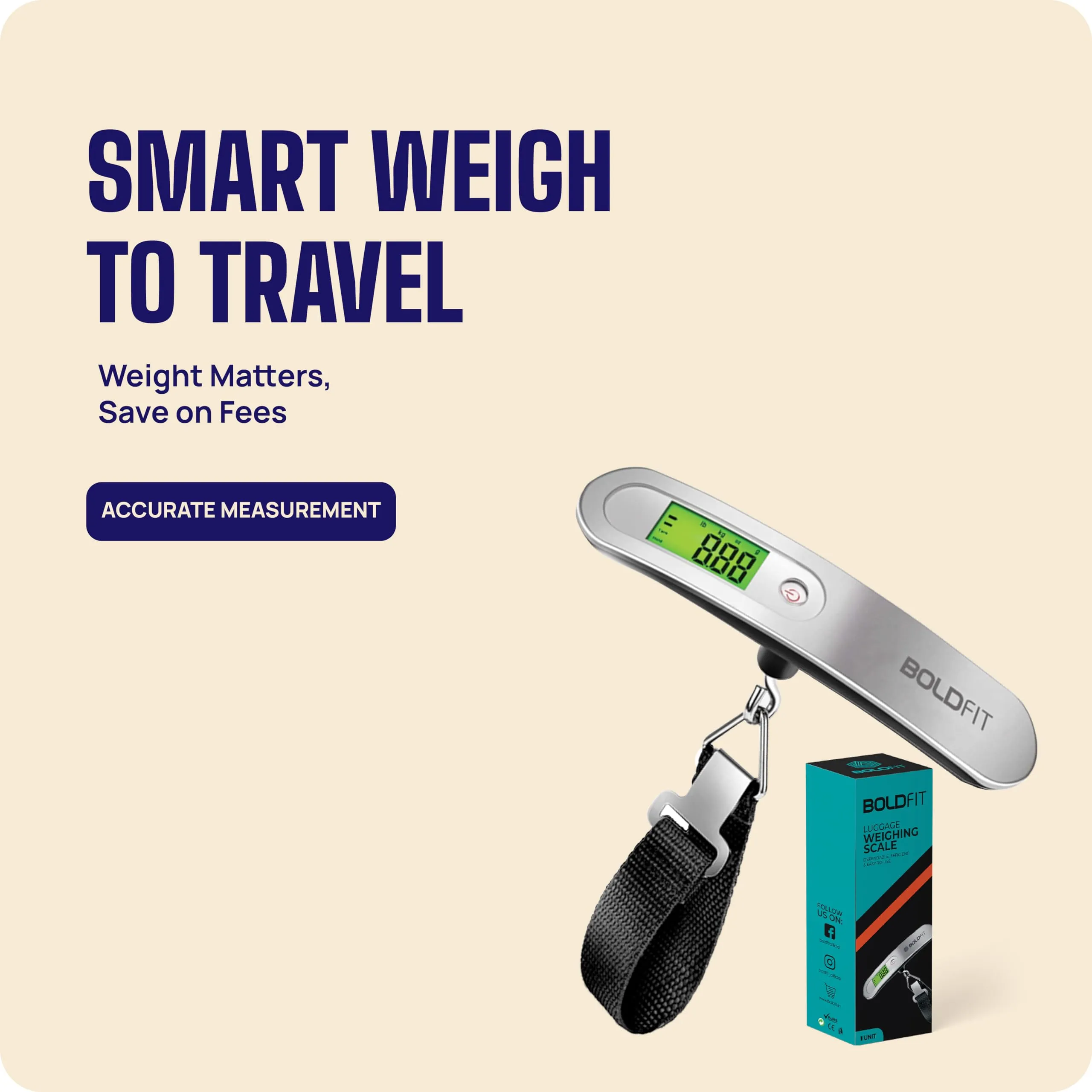 Boldfit Weight Machine For Luggage | Scale For Luggage Capable Upto 50 Kg Weight | Luggage Weight Machine With LCD Display