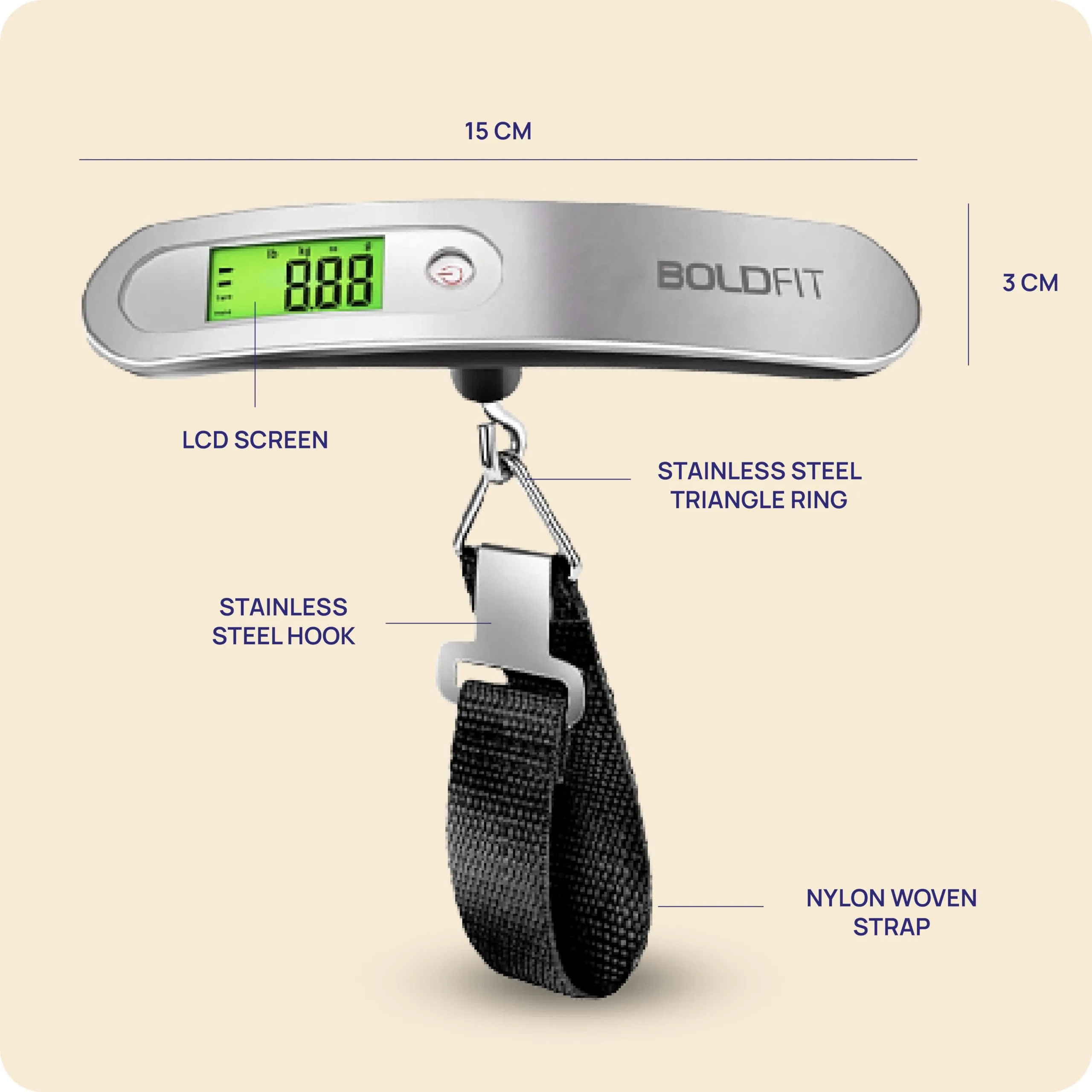 Boldfit Weight Machine For Luggage | Scale For Luggage Capable Upto 50 Kg Weight | Luggage Weight Machine With LCD Display