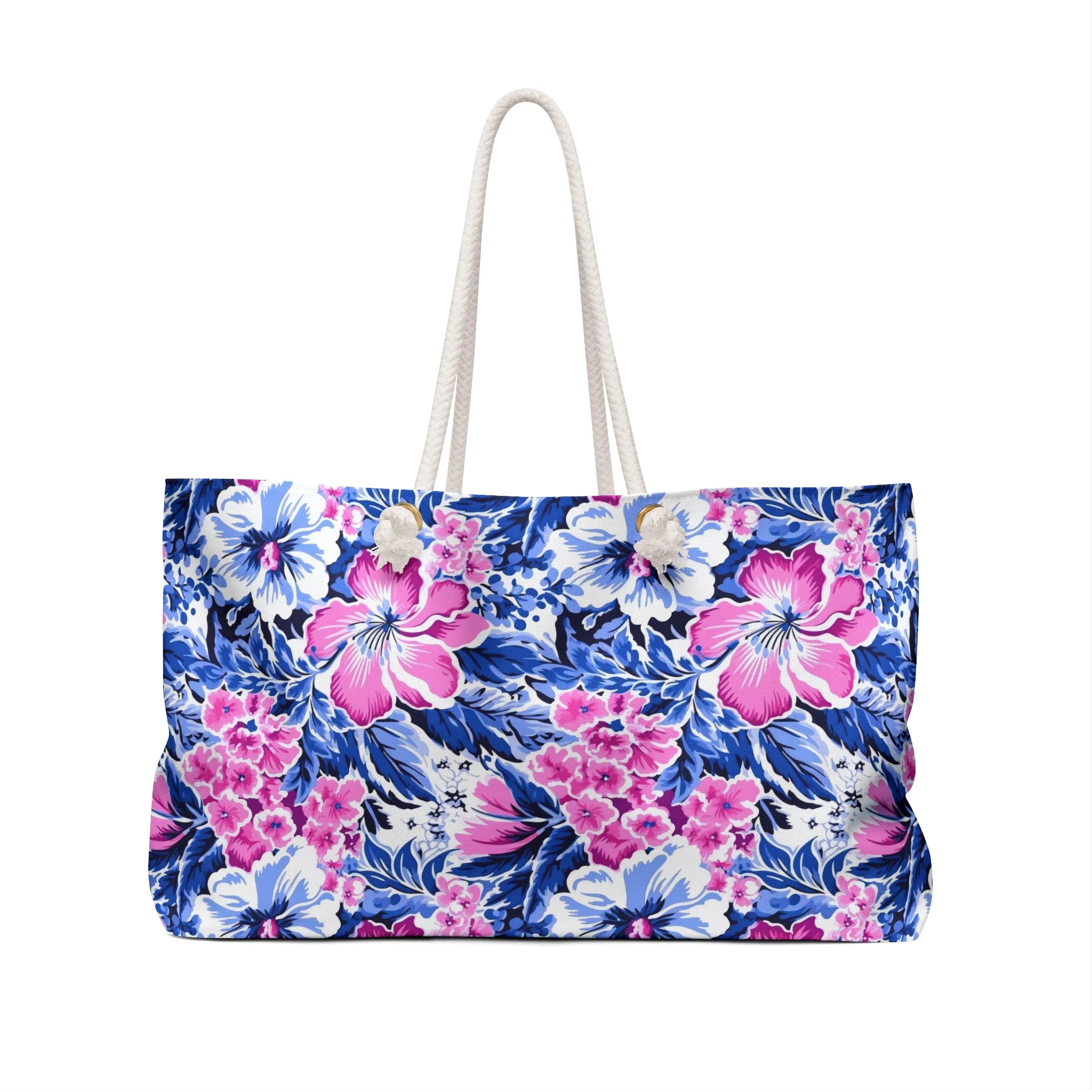 Bright Blooms: Pink and Blue Watercolor Hibiscus in Vivid Splendor Oversized Weekender Bag