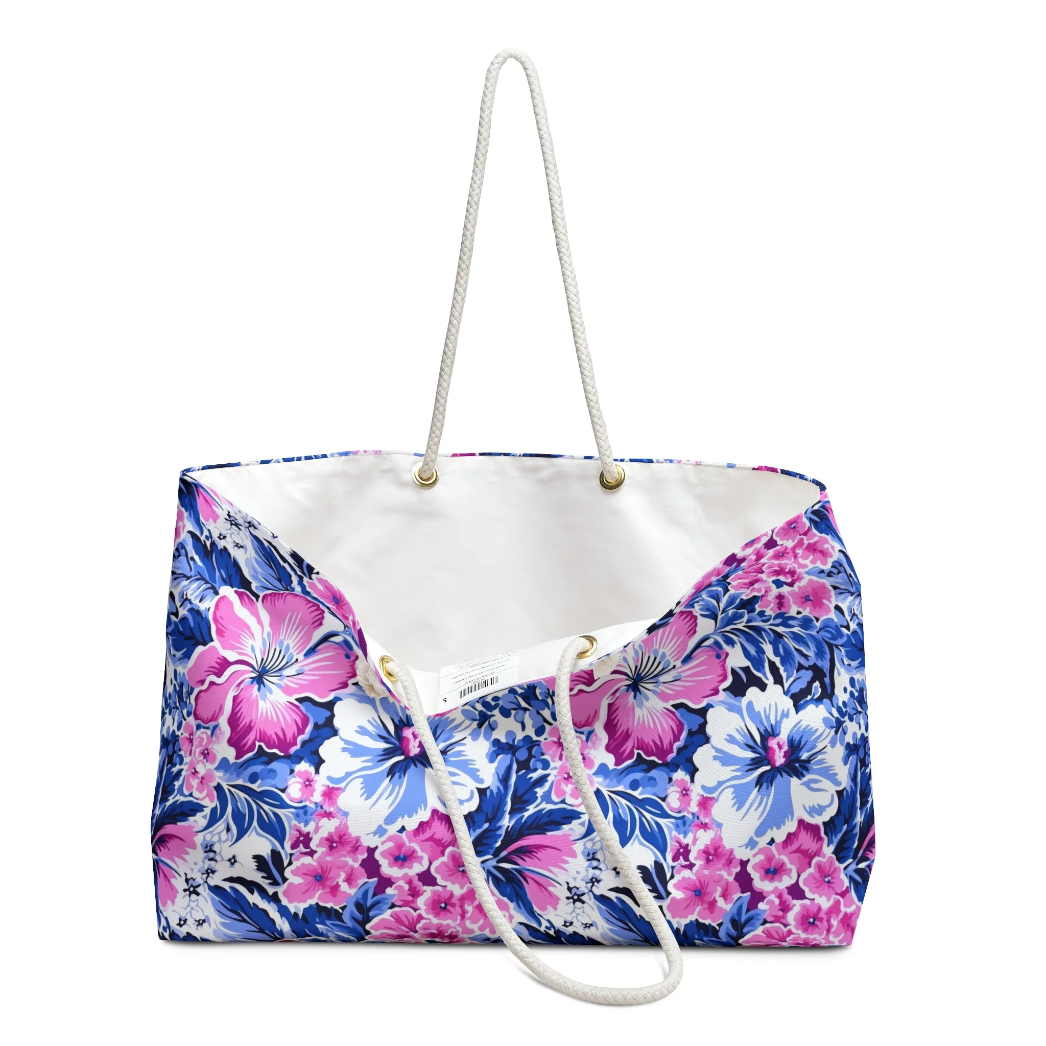 Bright Blooms: Pink and Blue Watercolor Hibiscus in Vivid Splendor Oversized Weekender Bag