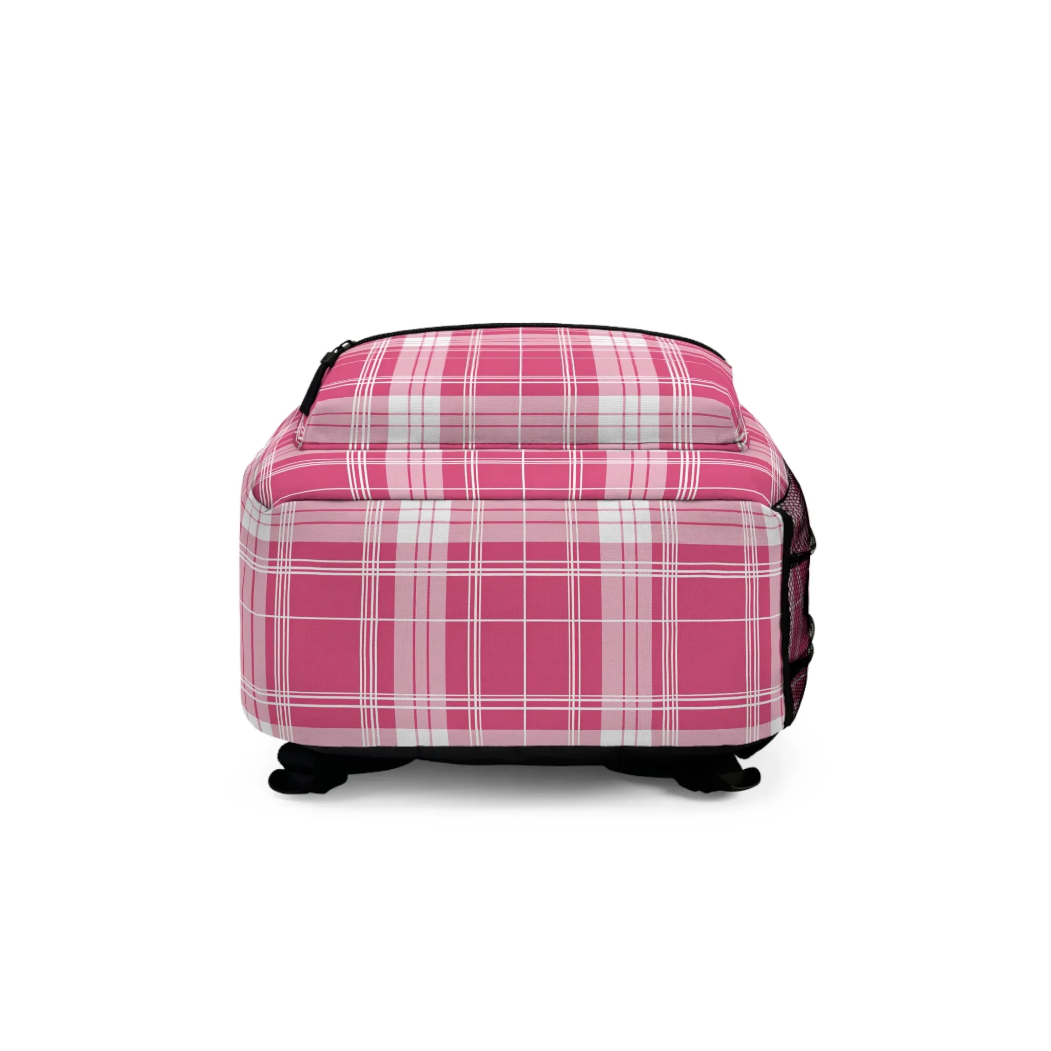 Classic Charm Vibrant Pink and White Plaid Pattern Lightweight Stylish Durable Backpack (Made in USA)