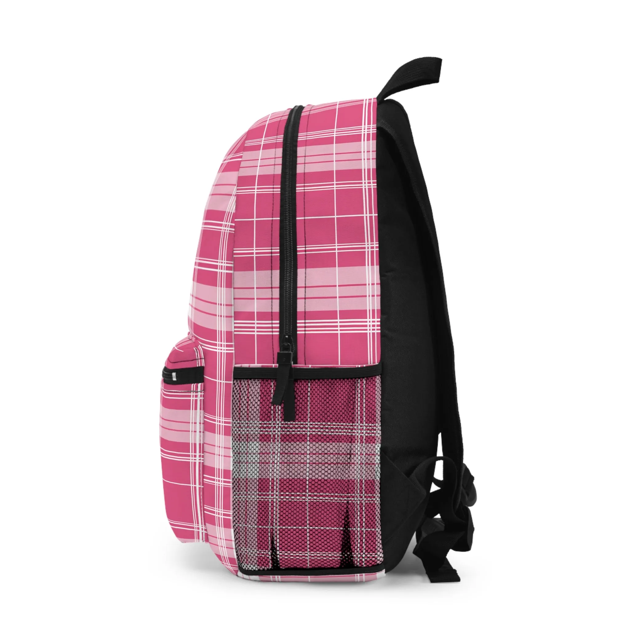 Classic Charm Vibrant Pink and White Plaid Pattern Lightweight Stylish Durable Backpack (Made in USA)