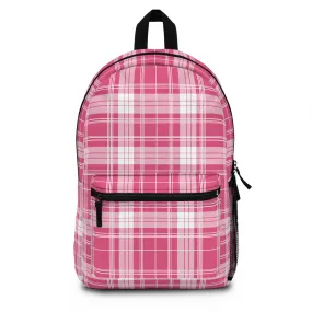 Classic Charm Vibrant Pink and White Plaid Pattern Lightweight Stylish Durable Backpack (Made in USA)