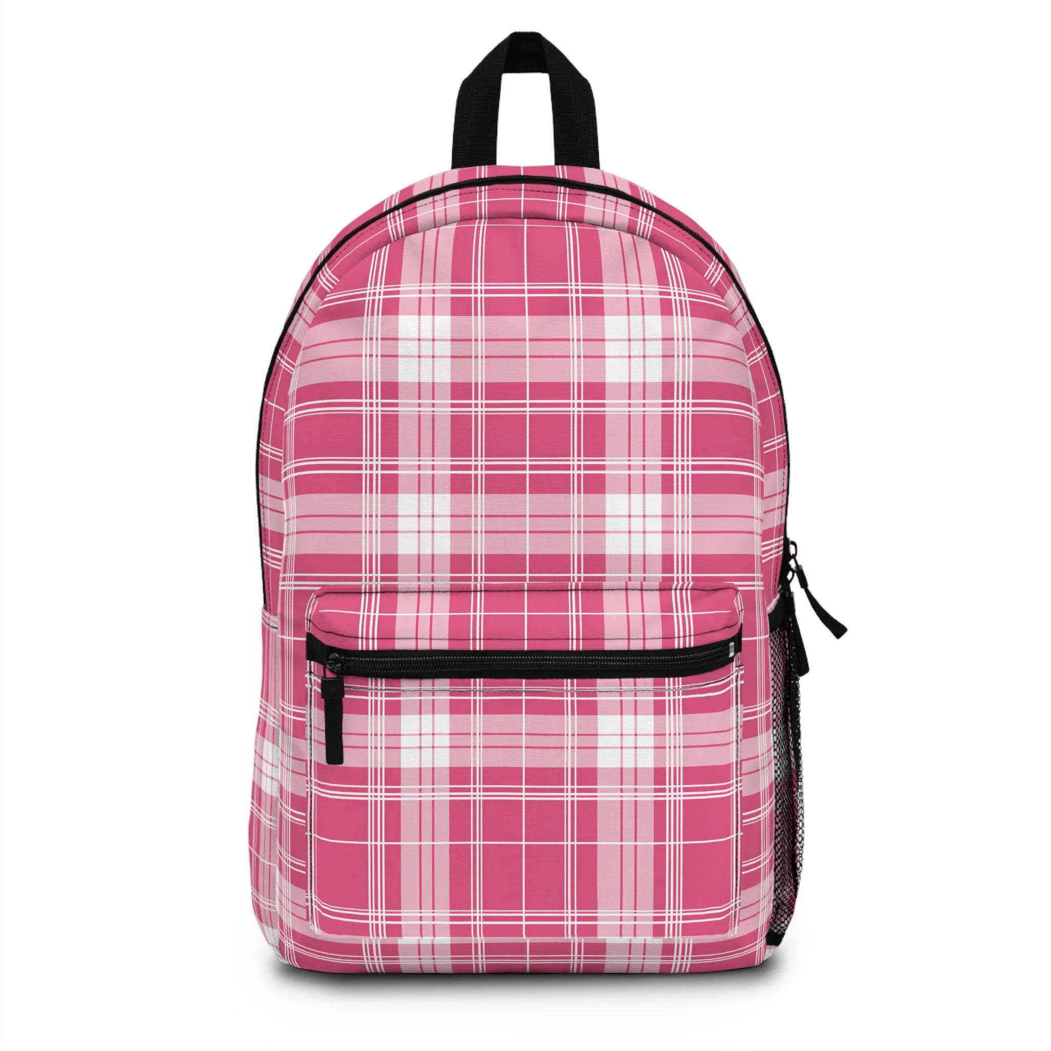 Classic Charm Vibrant Pink and White Plaid Pattern Lightweight Stylish Durable Backpack (Made in USA)