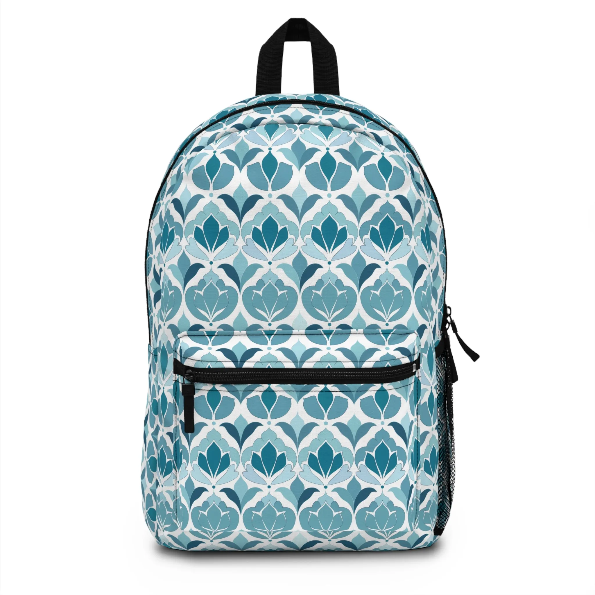 Copy of Serene Floral Pattern in Shades of Aqua and Teal, Forming Graceful Botanical Motifs Lightweight Stylish Durable Backpack (Made in USA)