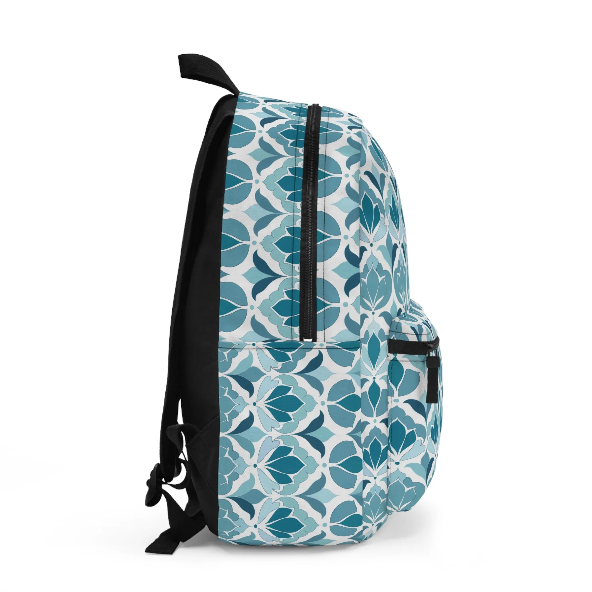 Copy of Serene Floral Pattern in Shades of Aqua and Teal, Forming Graceful Botanical Motifs Lightweight Stylish Durable Backpack (Made in USA)