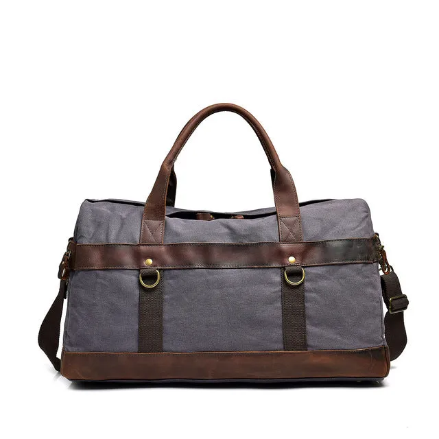 Crazy Horse Leather Canvas Travel Bag Large Capacity Luggage Bag Men Shoulder Travel Duffel Bags
