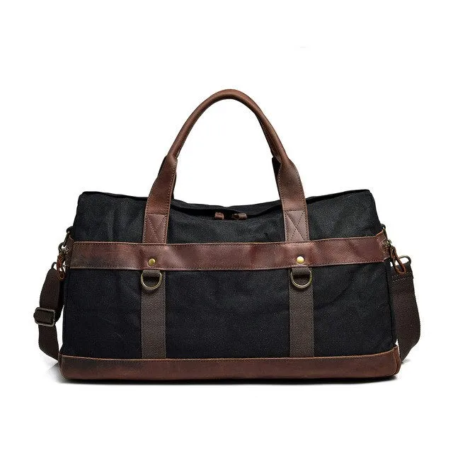 Crazy Horse Leather Canvas Travel Bag Large Capacity Luggage Bag Men Shoulder Travel Duffel Bags