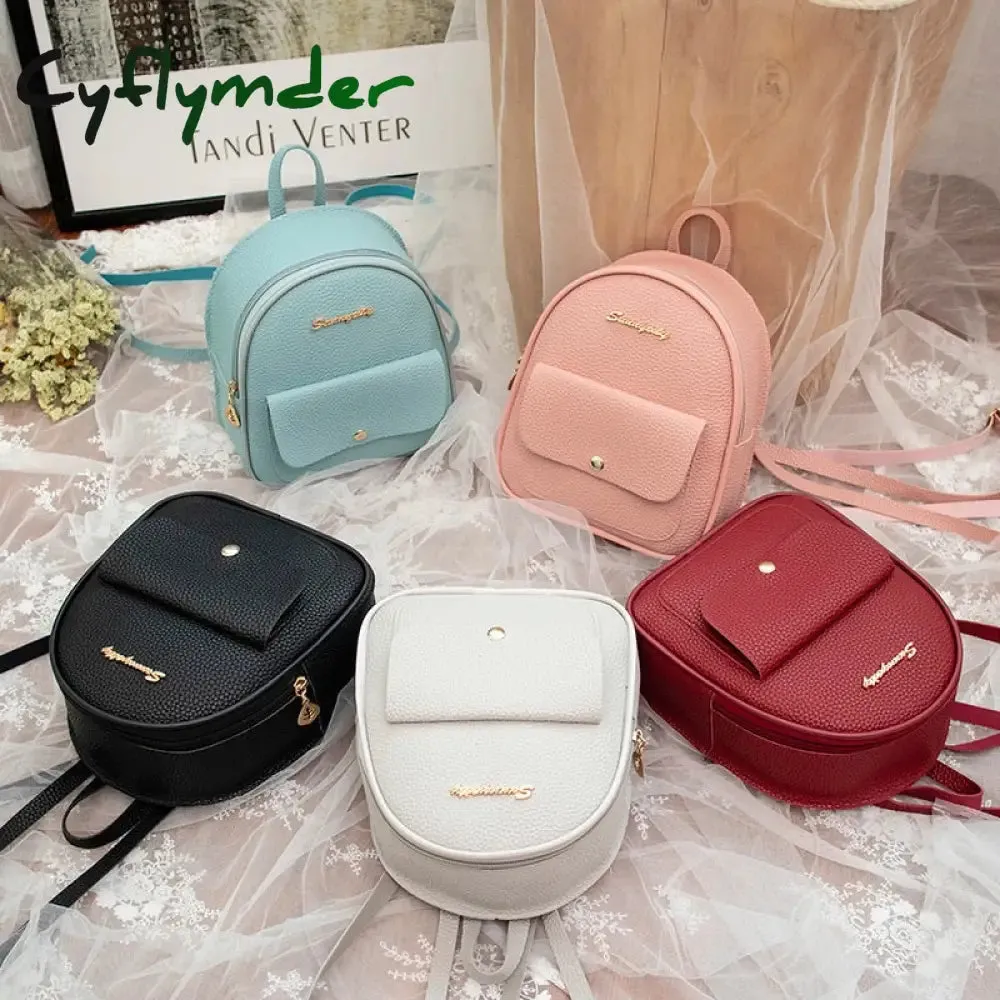 Cyflymder Mini Backpack Women PU Leather Shoulder Bag For Teenage Girls Kids Multi-Function Small Bagpack Female Ladies School Backpack