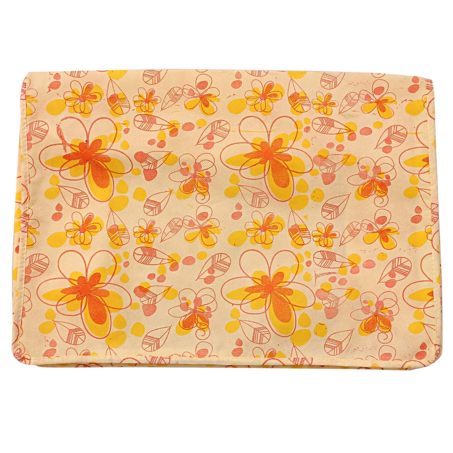 Heart Home Red Flower Non Woven Saree Cover|Transparent Window & Zipper Closure|Regular Cloth Bag|Wardrobe Organiser Set|Pack of 3 (Yellow)