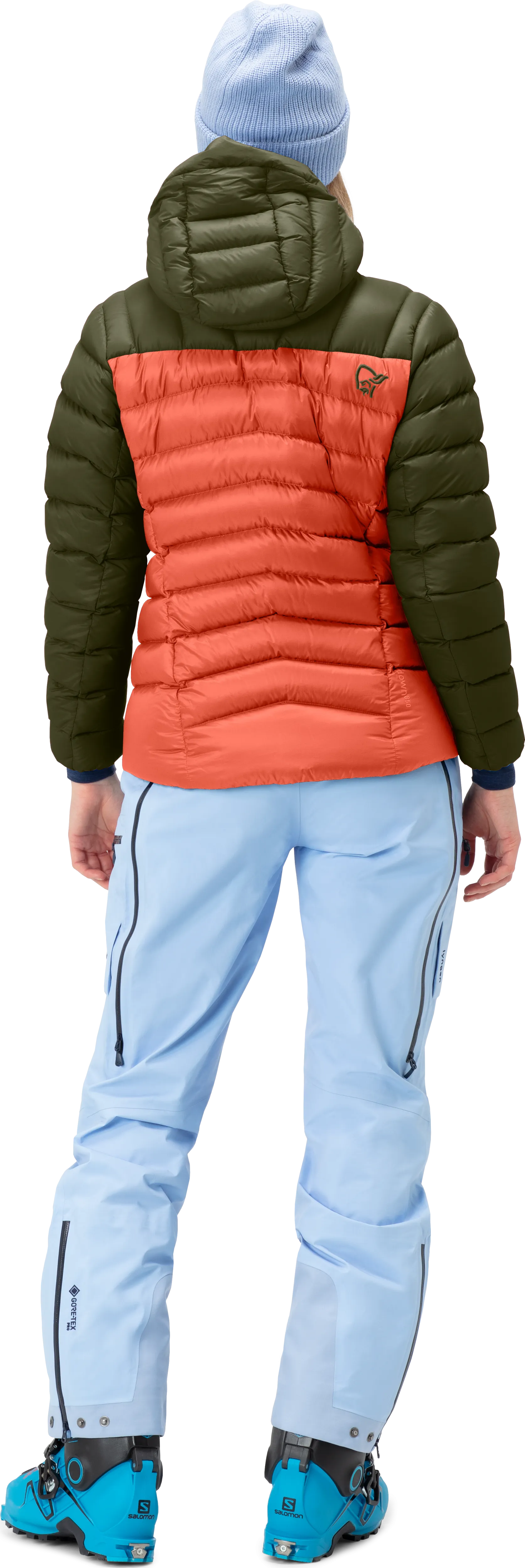 Norrøna Women&#x27;s Lyngen Down850 Hood Olive Night/Orange Alert | Buy Norrøna Women&#x27;s Lyngen Down850 Hood Olive Night/Orange Alert here | Outnorth