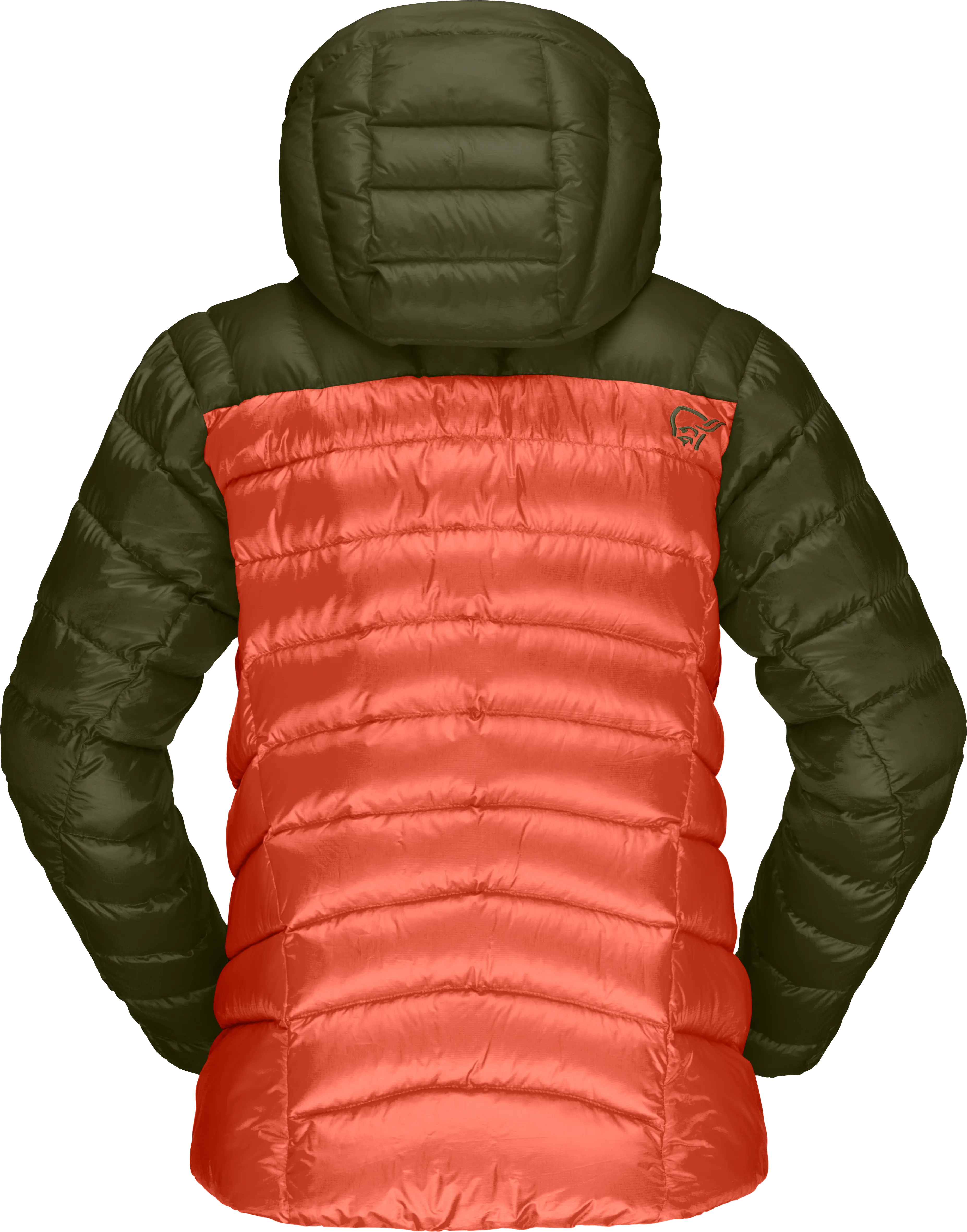 Norrøna Women&#x27;s Lyngen Down850 Hood Olive Night/Orange Alert | Buy Norrøna Women&#x27;s Lyngen Down850 Hood Olive Night/Orange Alert here | Outnorth