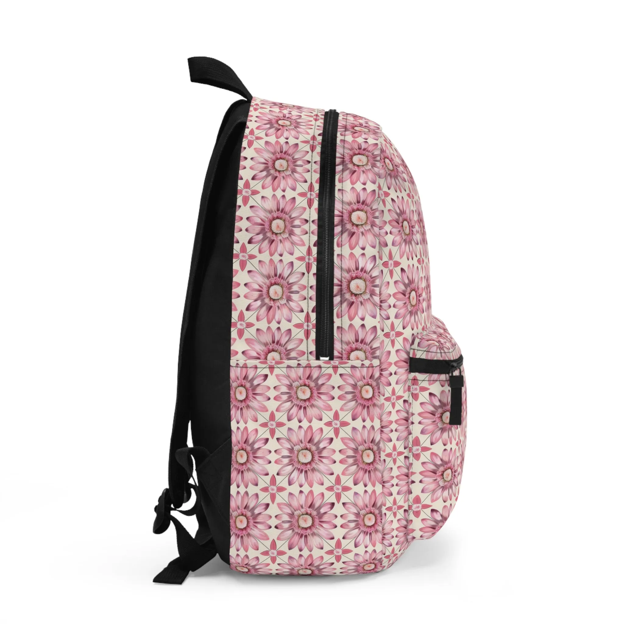 Radiant Pink Daisy Floral Pattern Lightweight Stylish Durable Backpack (Made in USA)