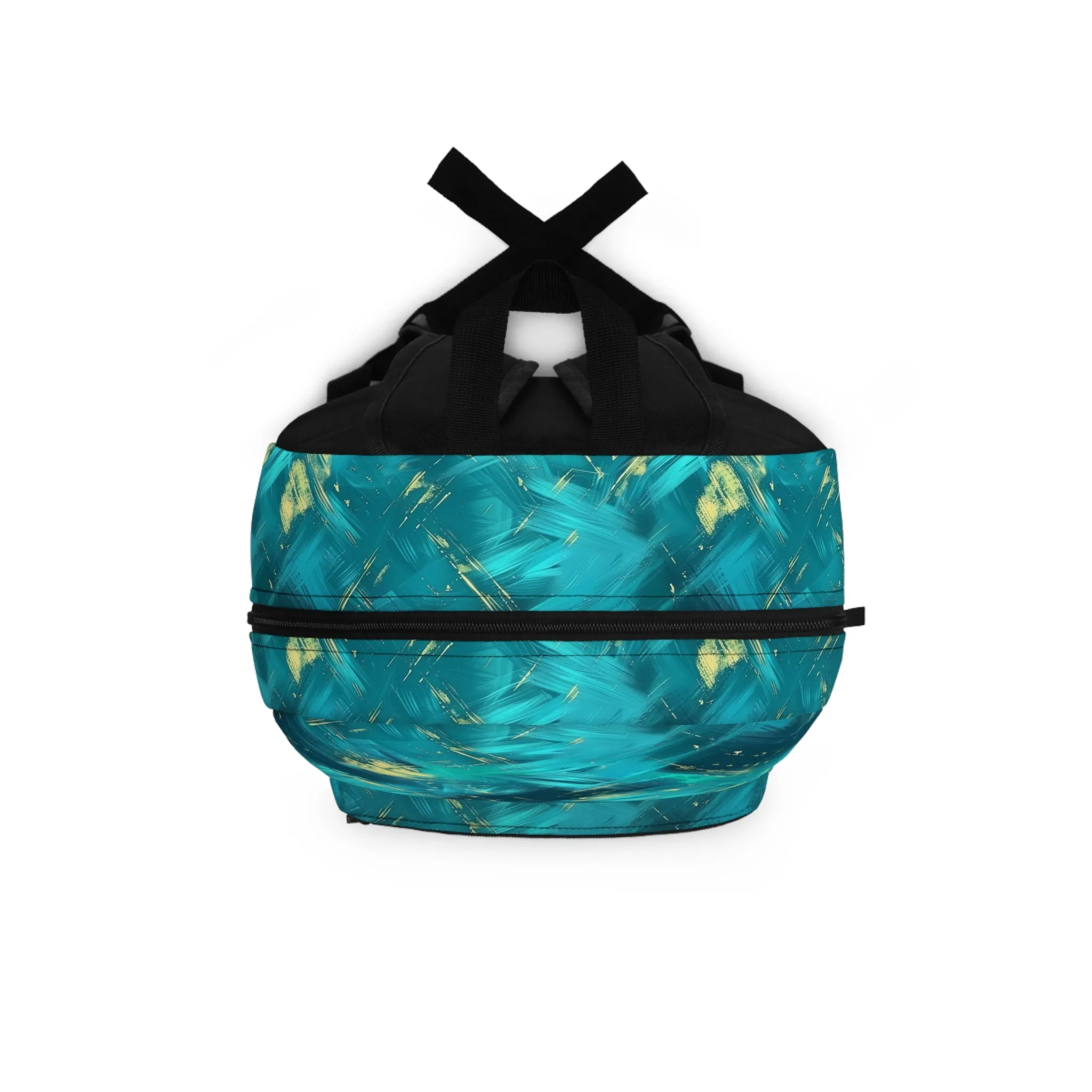 Vibrant Teal and Gold Abstract Brushstroke Pattern Lightweight Stylish Durable Backpack (Made in USA)