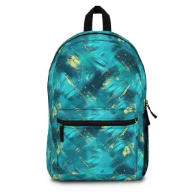 Vibrant Teal and Gold Abstract Brushstroke Pattern Lightweight Stylish Durable Backpack (Made in USA)